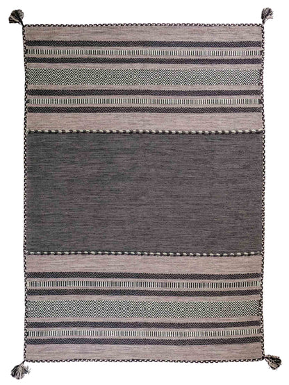 Handgewebter, moderner Indo Kelim Orientteppich von Khademi aus Baumwolle, navy. Geometrisches Design. Von Hand gewebt in Indien. Größe: 230x170cm. Teppichnummer: KB4-1687. Verkauf durch Jupiter Intl.