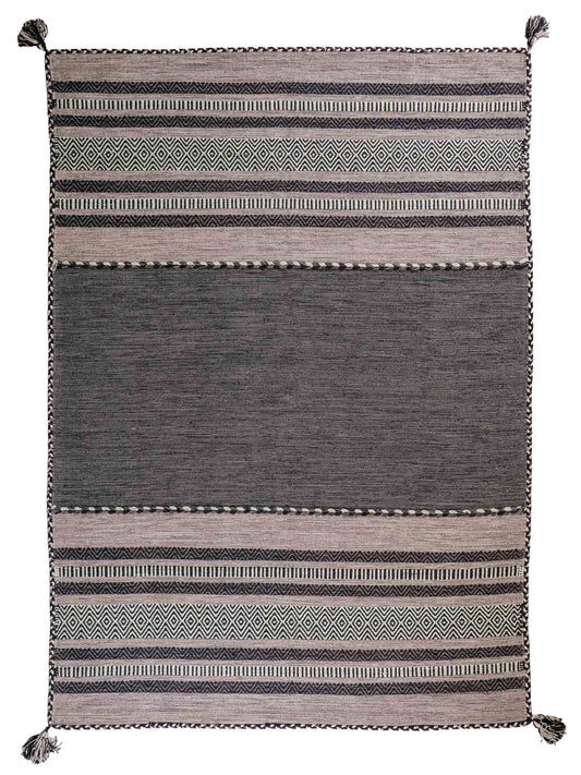 Handgewebter, moderner Indo Kelim Orientteppich von Khademi aus Baumwolle, navy. Geometrisches Design. Von Hand gewebt in Indien. Größe: 230x170cm. Teppichnummer: KB4-1687. Verkauf durch Jupiter Intl.