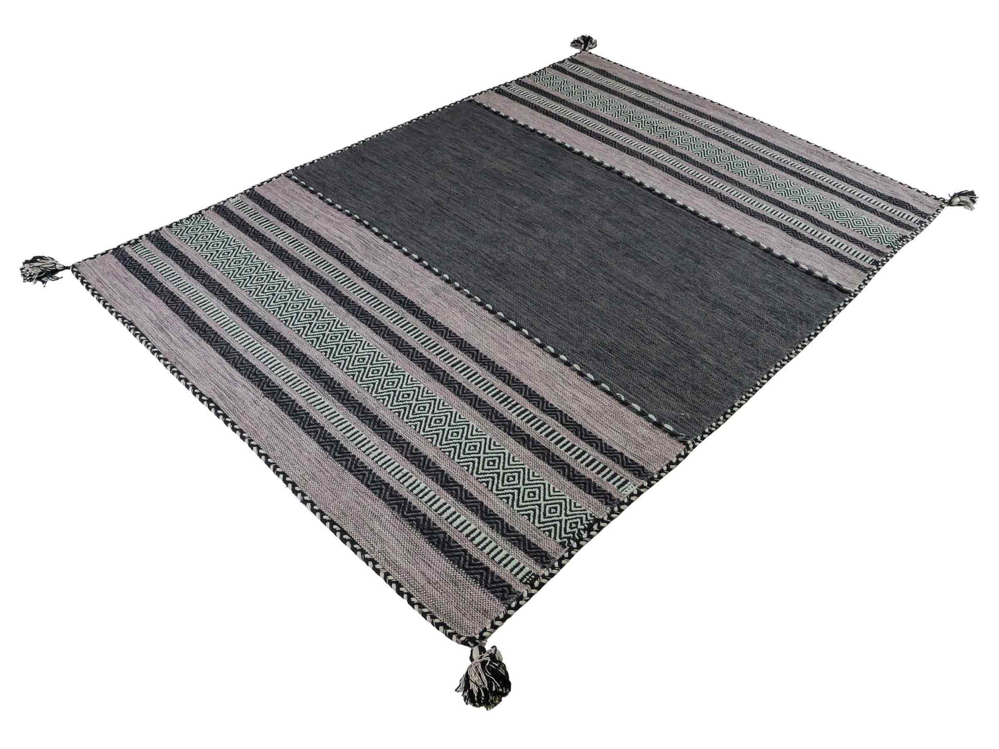 Handgewebter, moderner Indo Kelim Orientteppich von Khademi aus Baumwolle, navy. Geometrisches Design. Von Hand gewebt in Indien. Größe: 230x170cm. Teppichnummer: KB4-1687. Verkauf durch Jupiter Intl.