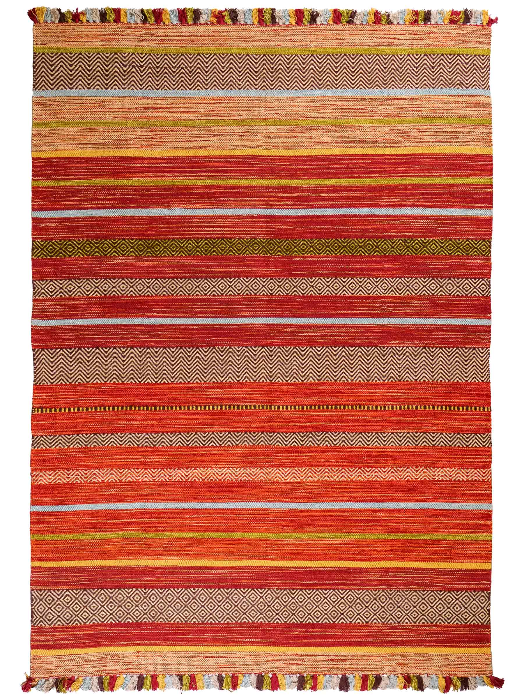Handgewebter, moderner Indo Kelim Orientteppich von Khademi aus Baumwolle, rot, mehrfarbig. Geometrisches Design. Von Hand gewebt in Indien. Größe: 230x170cm. Teppichnummer: KB4-1683. Verkauf durch Jupiter Intl.
