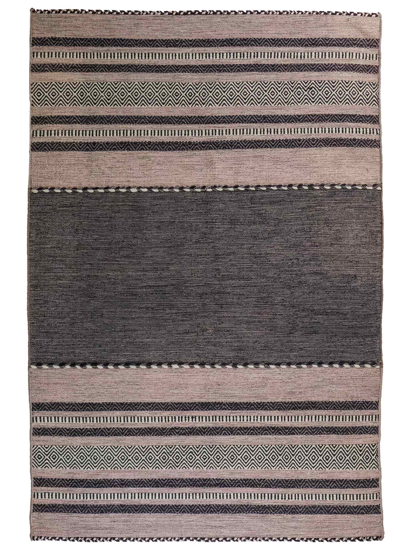 Handgewebter, moderner Indo Kelim Orientteppich von Khademi aus Baumwolle, navy. Geometrisches Design. Von Hand gewebt in Indien. Größe: 244x152cm. Teppichnummer: KB4-1679. Verkauf durch Jupiter Intl.