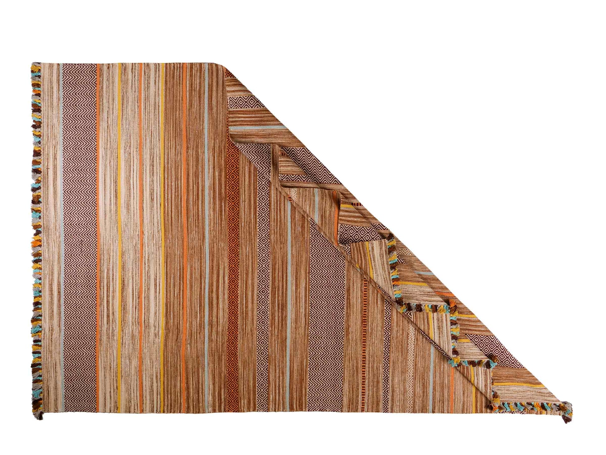 Handgewebter, moderner Indo Kelim Orientteppich von Khademi aus Baumwolle, braun, mehrfarbig. Geometrisches Design. Von Hand gewebt in Indien. Größe: 290x200cm. Teppichnummer: KB4-1693. Verkauf durch Jupiter Intl.