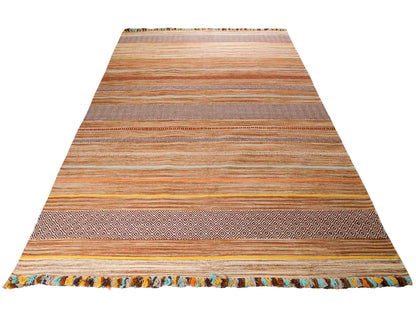 Handgewebter, moderner Indo Kelim Orientteppich von Khademi aus Baumwolle, braun, mehrfarbig. Geometrisches Design. Von Hand gewebt in Indien. Größe: 290x200cm. Teppichnummer: KB4-1693. Verkauf durch Jupiter Intl.