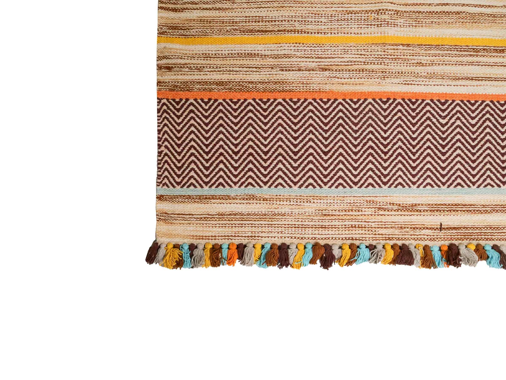 Handgewebter, moderner Indo Kelim Orientteppich von Khademi aus Baumwolle, braun, mehrfarbig. Geometrisches Design. Von Hand gewebt in Indien. Größe: 290x200cm. Teppichnummer: KB4-1693. Verkauf durch Jupiter Intl.