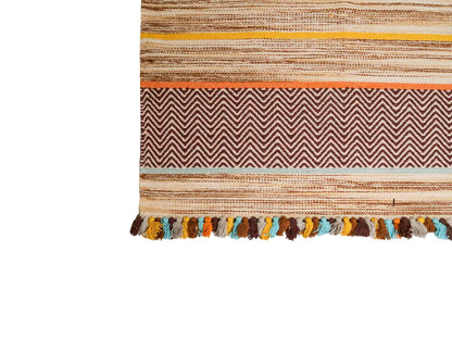 Handgewebter, moderner Indo Kelim Orientteppich von Khademi aus Baumwolle, braun, mehrfarbig. Geometrisches Design. Von Hand gewebt in Indien. Größe: 290x200cm. Teppichnummer: KB4-1693. Verkauf durch Jupiter Intl.