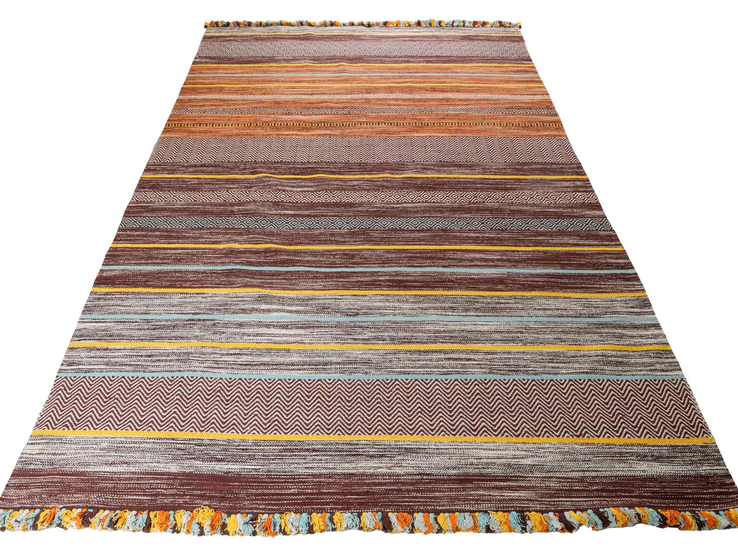 Handgewebter, moderner Indo Kelim Orientteppich von Khademi aus Baumwolle, dunkelrot, mehrfarbig. Geometrisches Design. Von Hand gewebt in Indien. Größe: 290x200cm. Teppichnummer: KB4-1695. Verkauf durch Jupiter Intl.