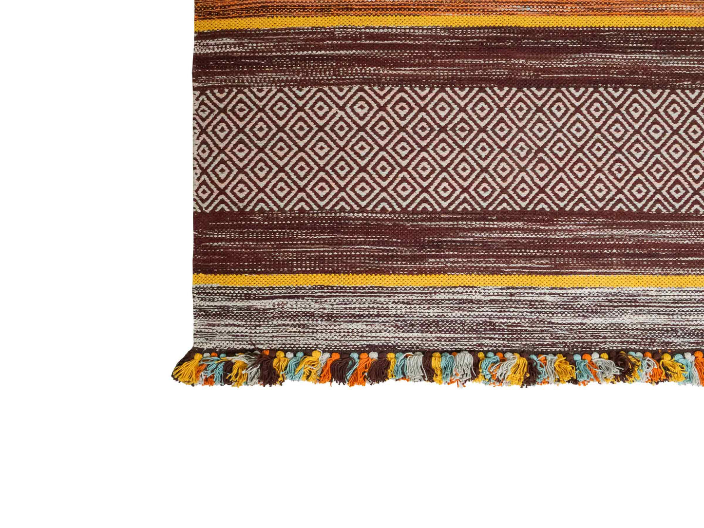 Handgewebter, moderner Indo Kelim Orientteppich von Khademi aus Baumwolle, dunkelrot, mehrfarbig. Geometrisches Design. Von Hand gewebt in Indien. Größe: 290x200cm. Teppichnummer: KB4-1695. Verkauf durch Jupiter Intl.