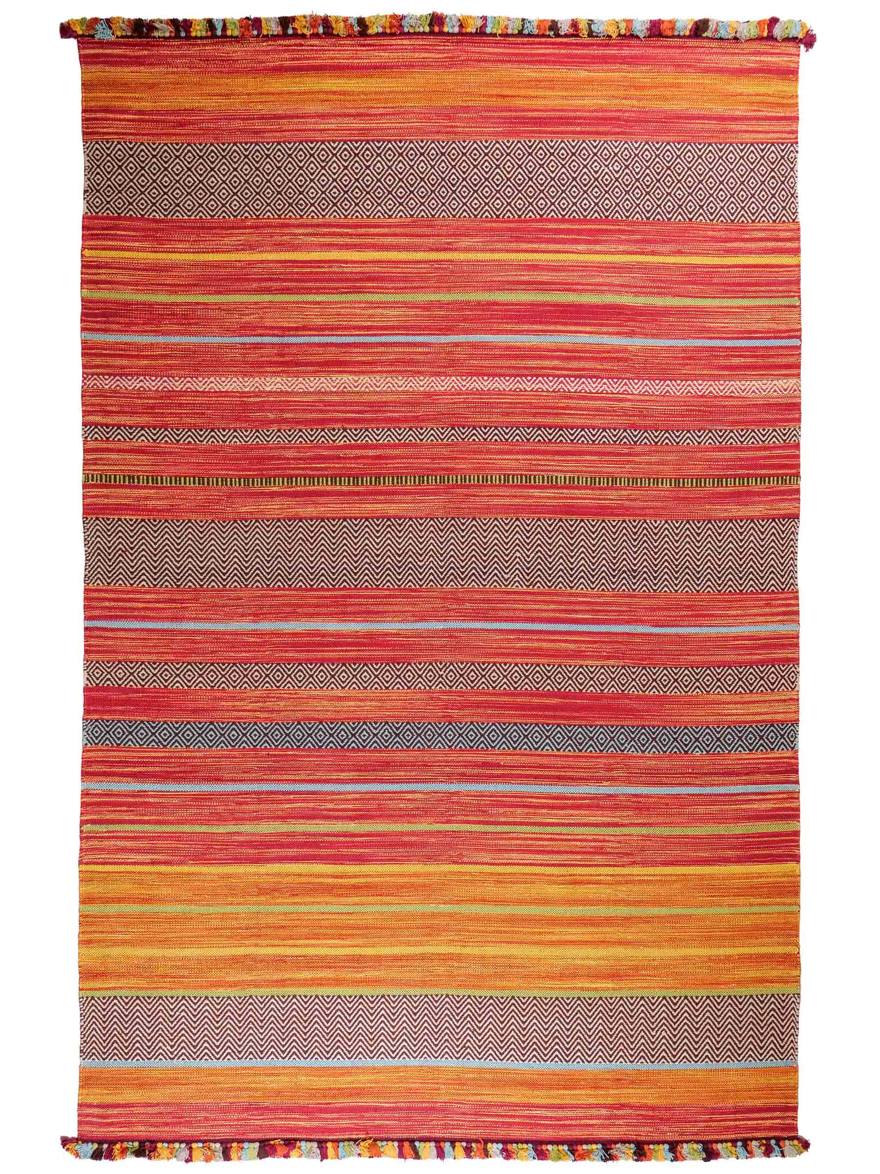 Handgewebter, moderner Indo Kelim Orientteppich von Khademi aus Baumwolle, rot, mehrfarbig. Geometrisches Design. Von Hand gewebt in Indien. Größe: 290x200cm. Teppichnummer: KB4-1694. Verkauf durch Jupiter Intl.