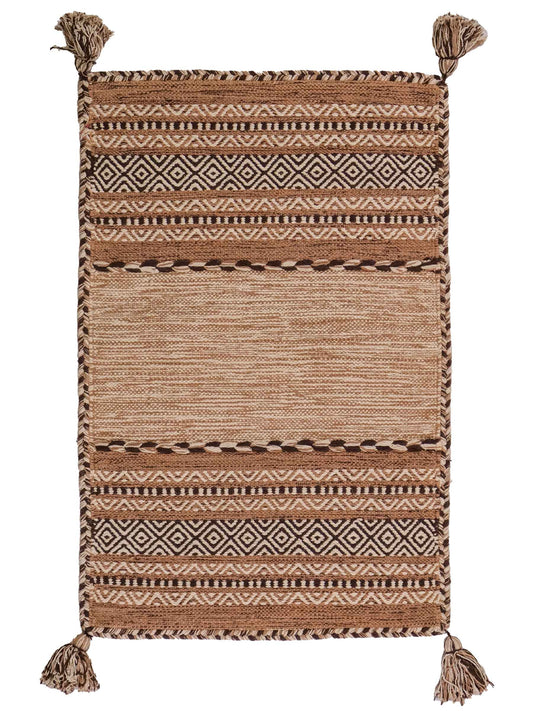 Handgewebter, moderner Indo Kelim Orientteppich von Khademi aus Baumwolle, beige. Geometrisches Design. Von Hand gewebt in Indien. Größe: 90x60cm. Teppichnummer: KB4-1631. Verkauf durch Jupiter Intl.