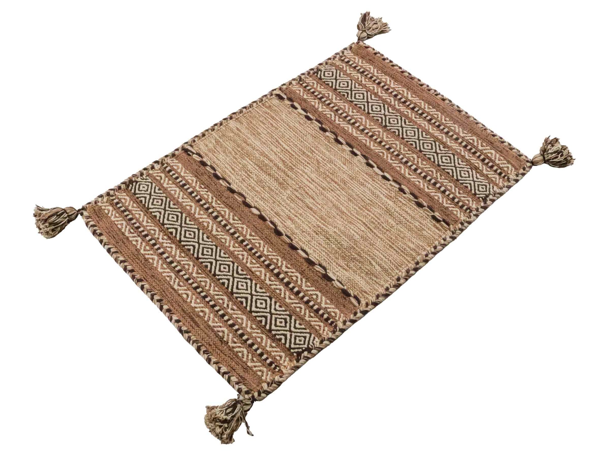 Handgewebter, moderner Indo Kelim Orientteppich von Khademi aus Baumwolle, beige. Geometrisches Design. Von Hand gewebt in Indien. Größe: 90x60cm. Teppichnummer: KB4-1631. Verkauf durch Jupiter Intl.