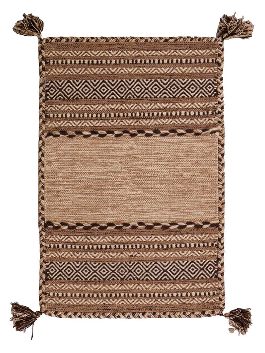 Handgewebter, moderner Indo Kelim Orientteppich von Khademi aus Baumwolle, beige. Geometrisches Design. Von Hand gewebt in Indien. Größe: 90x60cm. Teppichnummer: KB4-1632. Verkauf durch Jupiter Intl.
