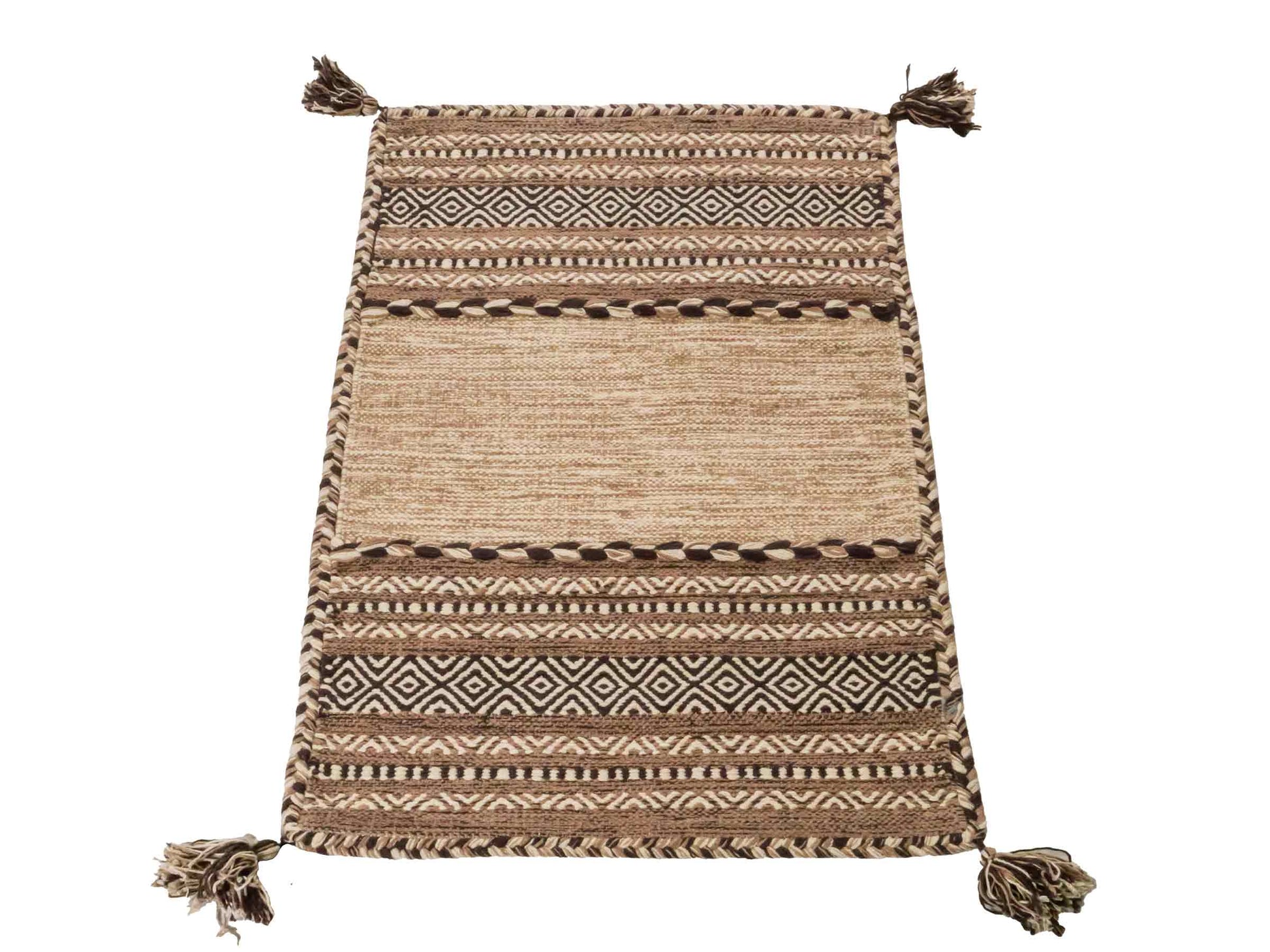 Handgewebter, moderner Indo Kelim Orientteppich von Khademi aus Baumwolle, beige. Geometrisches Design. Von Hand gewebt in Indien. Größe: 90x60cm. Teppichnummer: KB4-1632. Verkauf durch Jupiter Intl.