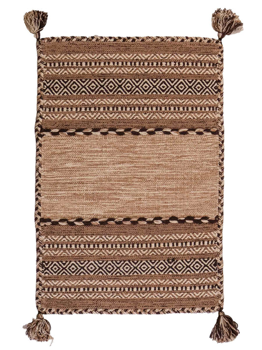 Handgewebter, moderner Indo Kelim Orientteppich von Khademi aus Baumwolle, beige. Geometrisches Design. Von Hand gewebt in Indien. Größe: 90x60cm. Teppichnummer: KB4-1633. Verkauf durch Jupiter Intl.