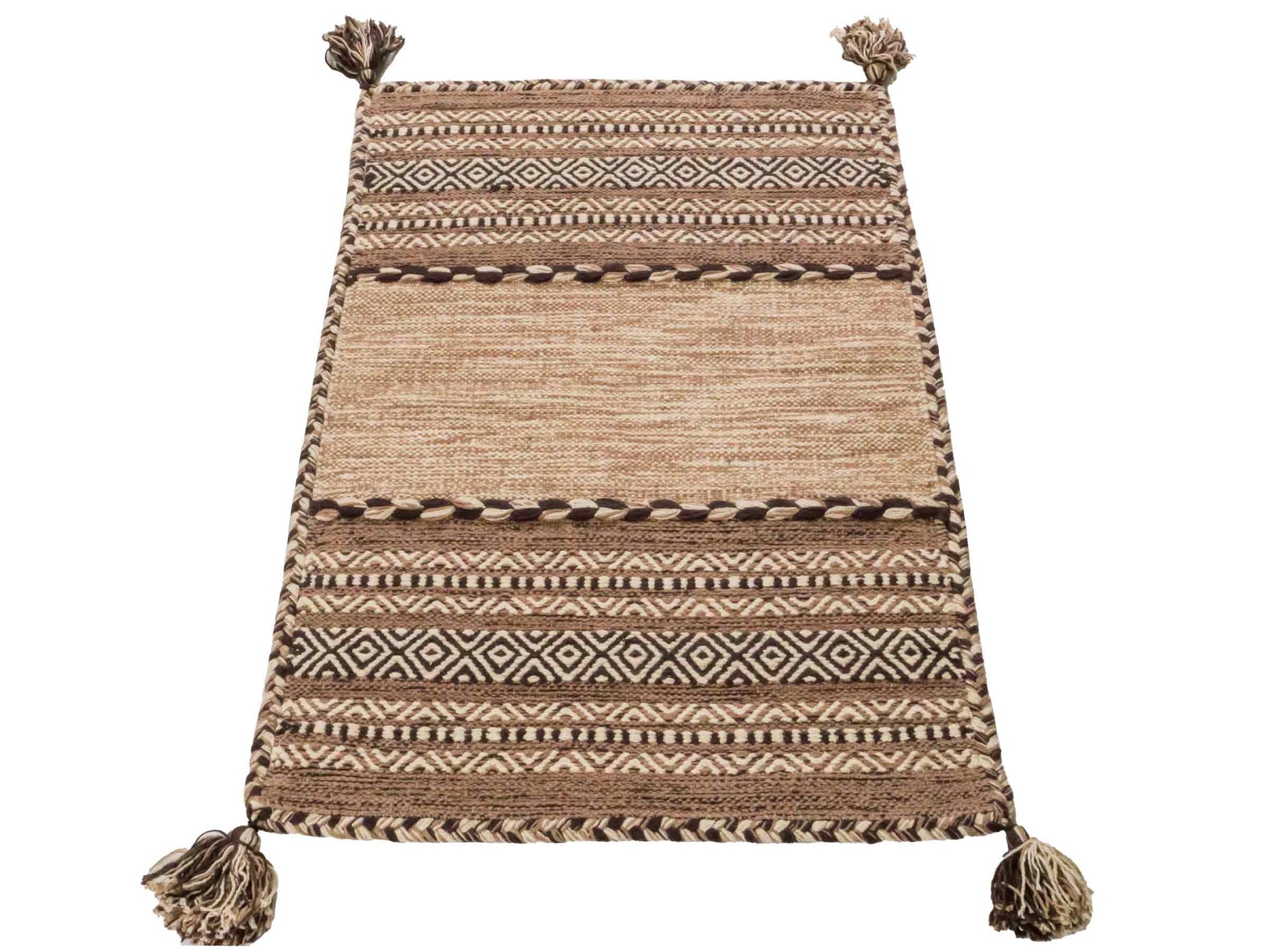 Handgewebter, moderner Indo Kelim Orientteppich von Khademi aus Baumwolle, beige. Geometrisches Design. Von Hand gewebt in Indien. Größe: 90x60cm. Teppichnummer: KB4-1633. Verkauf durch Jupiter Intl.