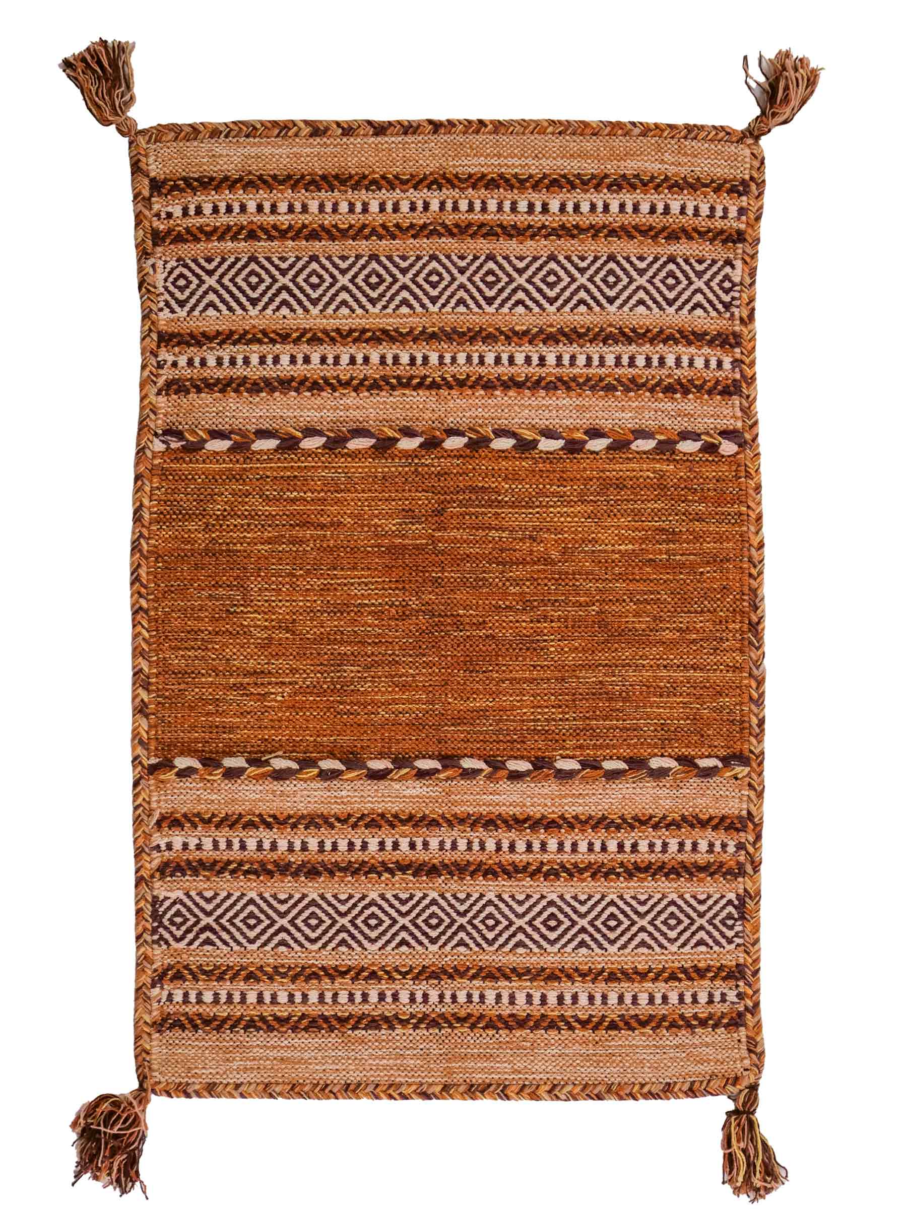 Handgewebter, moderner Indo Kelim Orientteppich von Khademi aus Baumwolle, braun. Geometrisches Design. Von Hand gewebt in Indien. Größe: 90x60cm. Teppichnummer: KB4-1637. Verkauf durch Jupiter Intl.