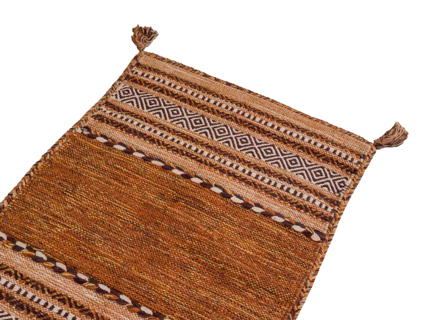 Handgewebter, moderner Indo Kelim Orientteppich von Khademi aus Baumwolle, braun. Geometrisches Design. Von Hand gewebt in Indien. Größe: 90x60cm. Teppichnummer: KB4-1637. Verkauf durch Jupiter Intl.