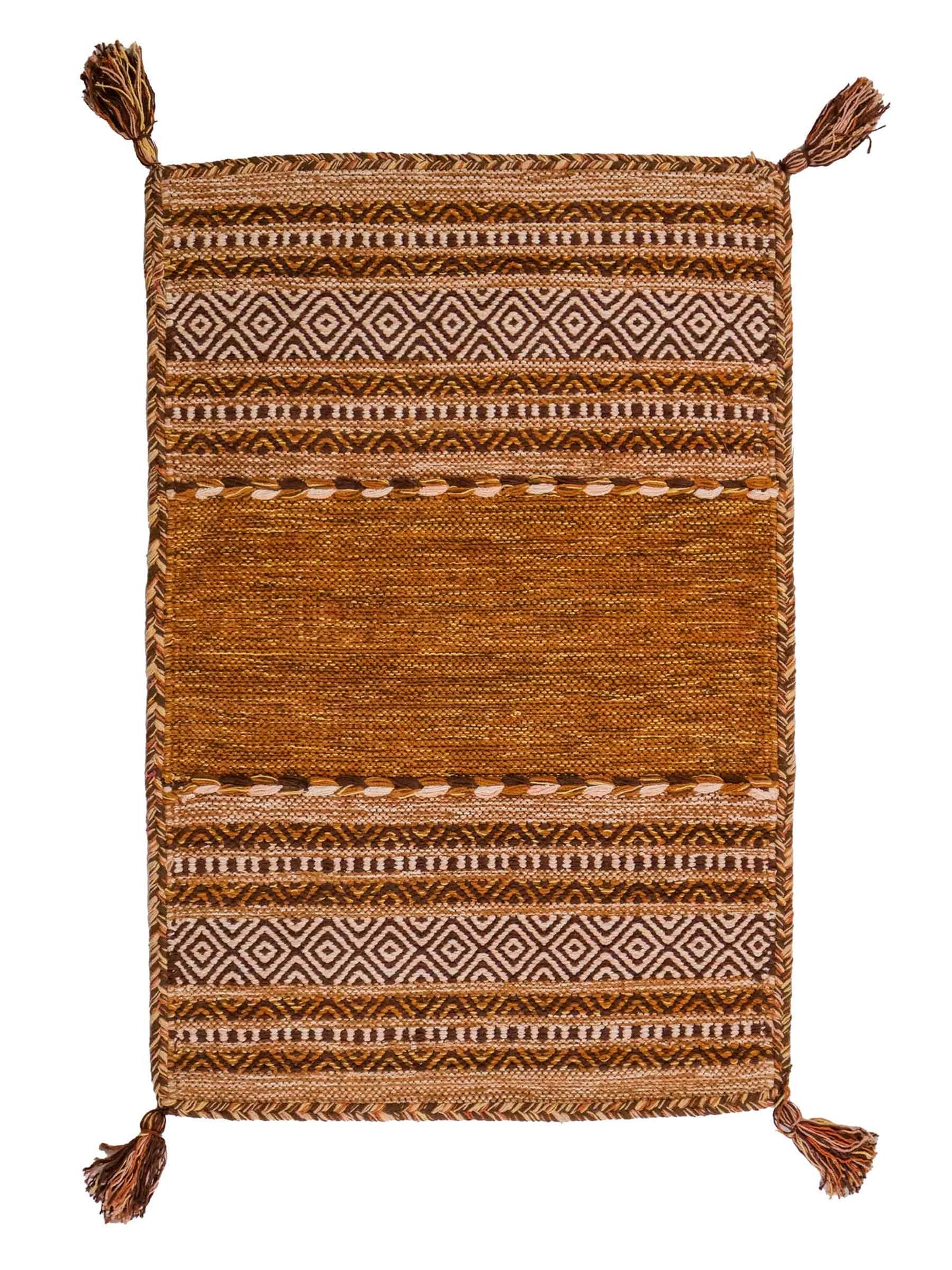Handgewebter, moderner Indo Kelim Orientteppich von Khademi aus Baumwolle, braun. Geometrisches Design. Von Hand gewebt in Indien. Größe: 90x60cm. Teppichnummer: KB4-1638. Verkauf durch Jupiter Intl.