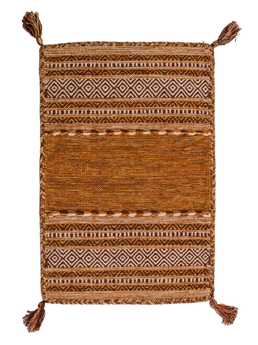 Handgewebter, moderner Indo Kelim Orientteppich von Khademi aus Baumwolle, braun. Geometrisches Design. Von Hand gewebt in Indien. Größe: 90x60cm. Teppichnummer: KB4-1638. Verkauf durch Jupiter Intl.