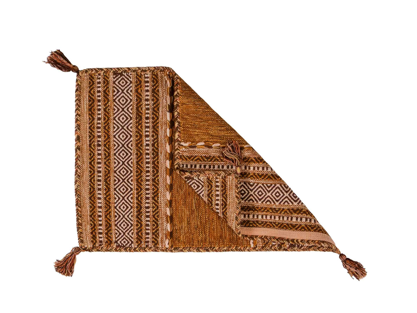 Handgewebter, moderner Indo Kelim Orientteppich von Khademi aus Baumwolle, braun. Geometrisches Design. Von Hand gewebt in Indien. Größe: 90x60cm. Teppichnummer: KB4-1638. Verkauf durch Jupiter Intl.