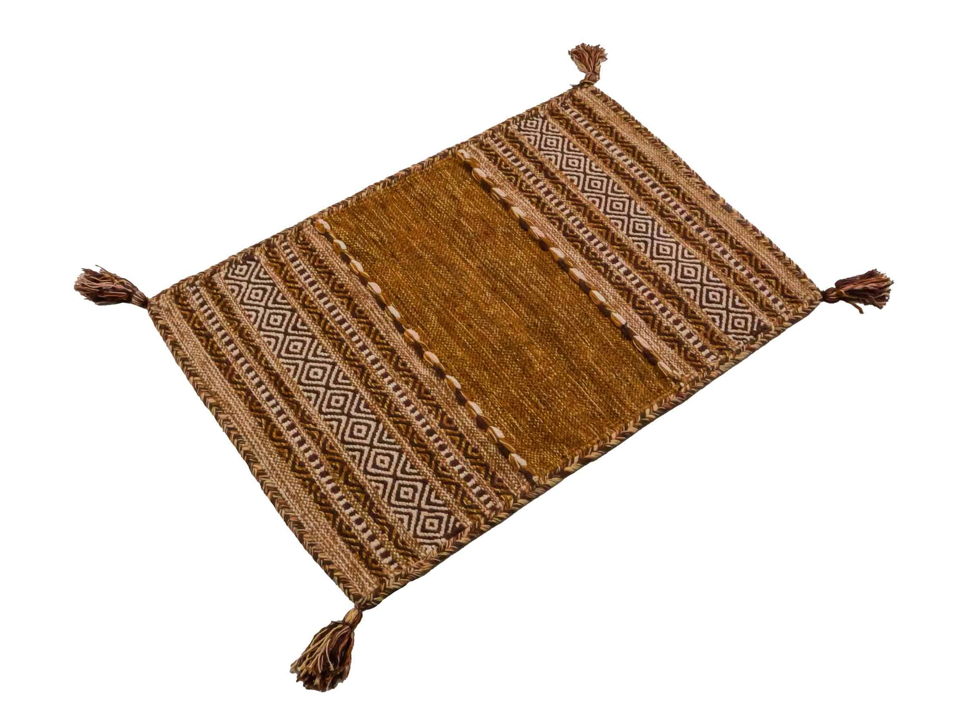 Handgewebter, moderner Indo Kelim Orientteppich von Khademi aus Baumwolle, braun. Geometrisches Design. Von Hand gewebt in Indien. Größe: 90x60cm. Teppichnummer: KB4-1638. Verkauf durch Jupiter Intl.