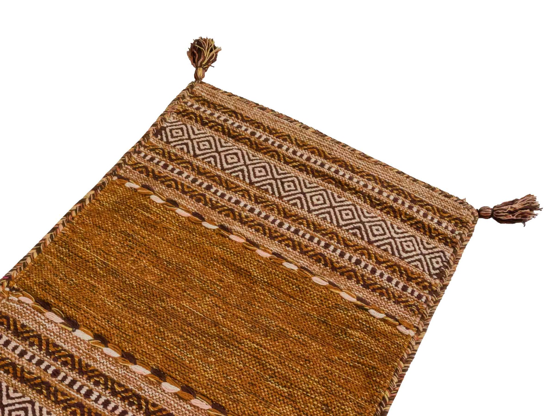 Handgewebter, moderner Indo Kelim Orientteppich von Khademi aus Baumwolle, braun. Geometrisches Design. Von Hand gewebt in Indien. Größe: 90x60cm. Teppichnummer: KB4-1638. Verkauf durch Jupiter Intl.