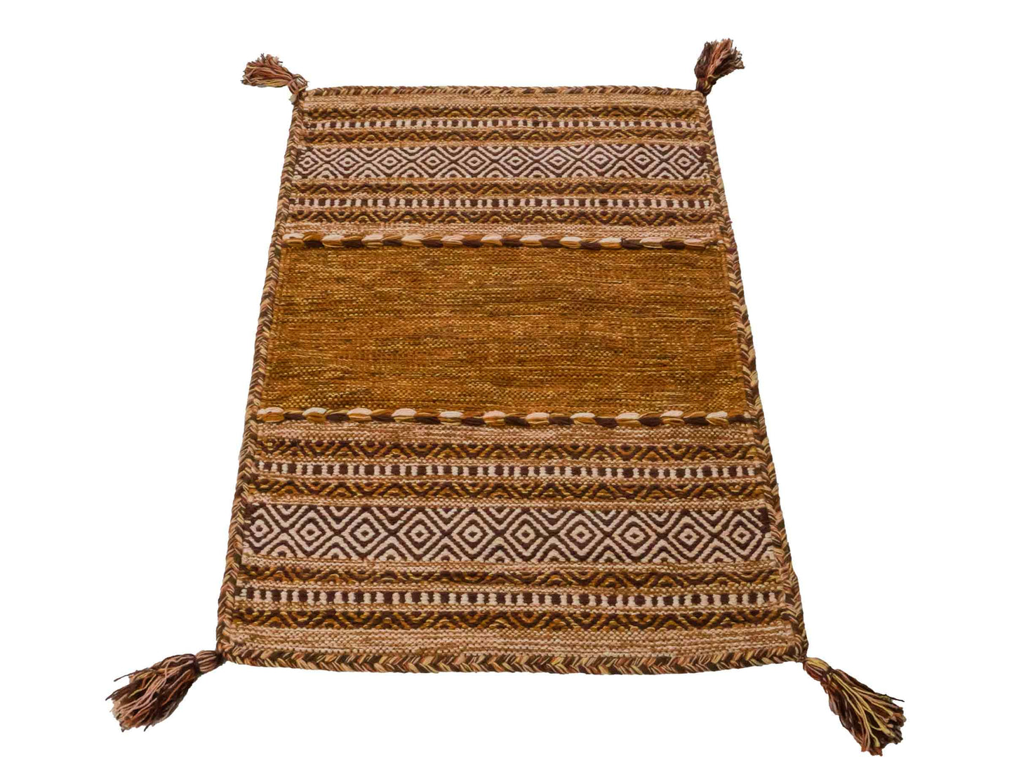 Handgewebter, moderner Indo Kelim Orientteppich von Khademi aus Baumwolle, braun. Geometrisches Design. Von Hand gewebt in Indien. Größe: 90x60cm. Teppichnummer: KB4-1638. Verkauf durch Jupiter Intl.