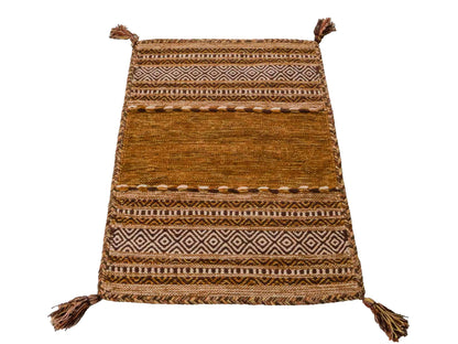 Handgewebter, moderner Indo Kelim Orientteppich von Khademi aus Baumwolle, braun. Geometrisches Design. Von Hand gewebt in Indien. Größe: 90x60cm. Teppichnummer: KB4-1638. Verkauf durch Jupiter Intl.