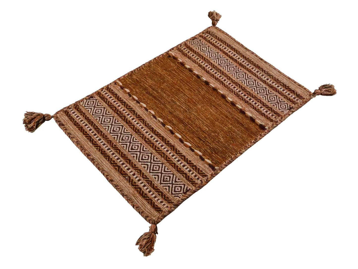 Handgewebter, moderner Indo Kelim Orientteppich von Khademi aus Baumwolle, braun. Geometrisches Design. Von Hand gewebt in Indien. Größe: 90x60cm. Teppichnummer: KB4-1639. Verkauf durch Jupiter Intl.