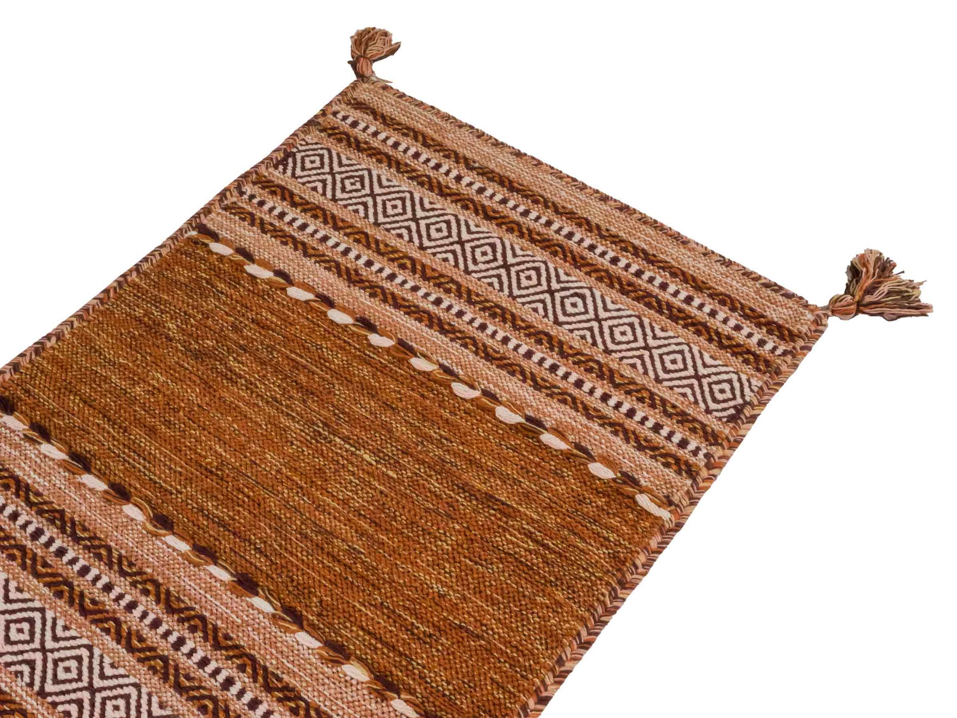 Handgewebter, moderner Indo Kelim Orientteppich von Khademi aus Baumwolle, braun. Geometrisches Design. Von Hand gewebt in Indien. Größe: 90x60cm. Teppichnummer: KB4-1639. Verkauf durch Jupiter Intl.