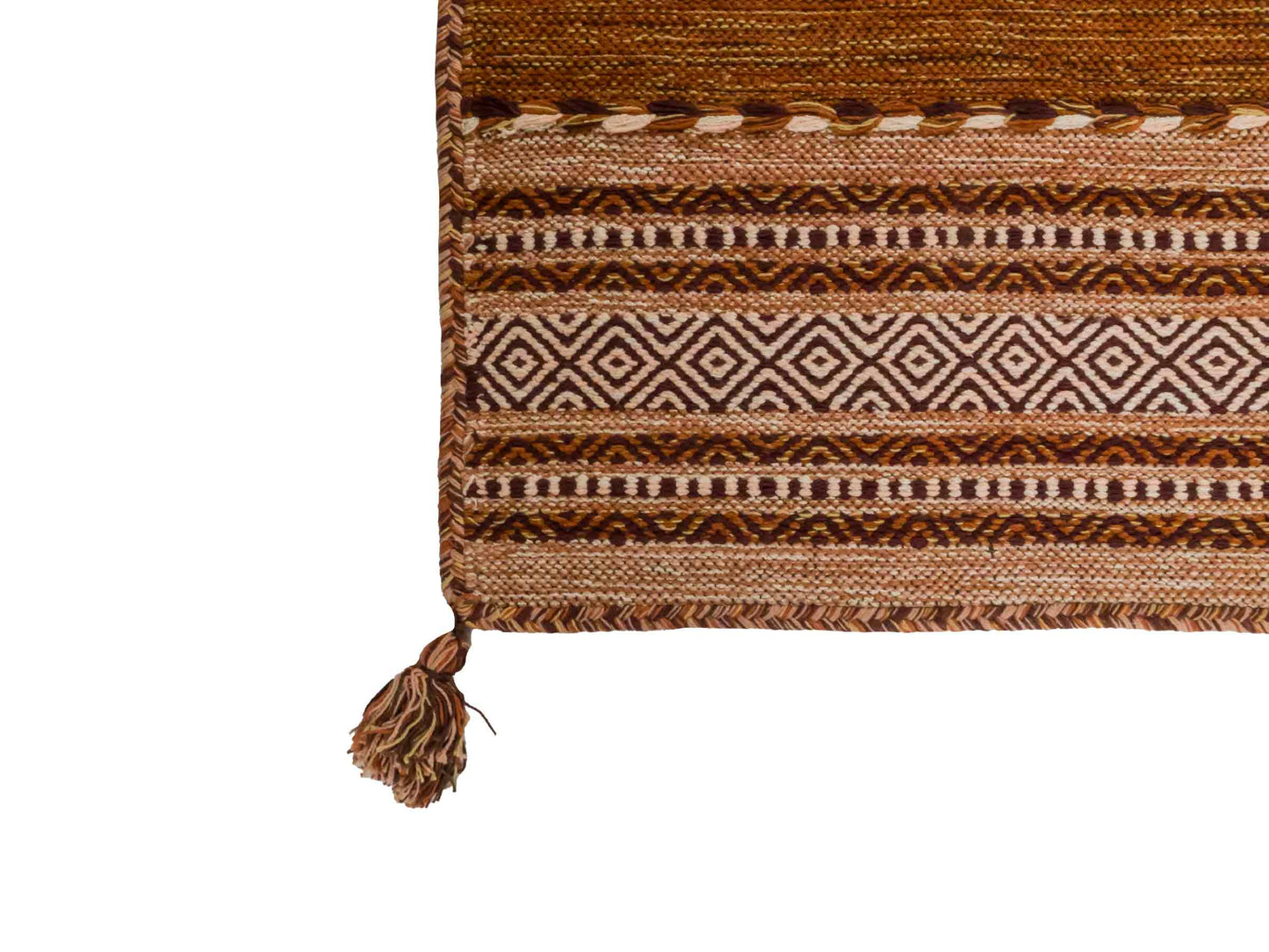 Handgewebter, moderner Indo Kelim Orientteppich von Khademi aus Baumwolle, braun. Geometrisches Design. Von Hand gewebt in Indien. Größe: 90x60cm. Teppichnummer: KB4-1639. Verkauf durch Jupiter Intl.