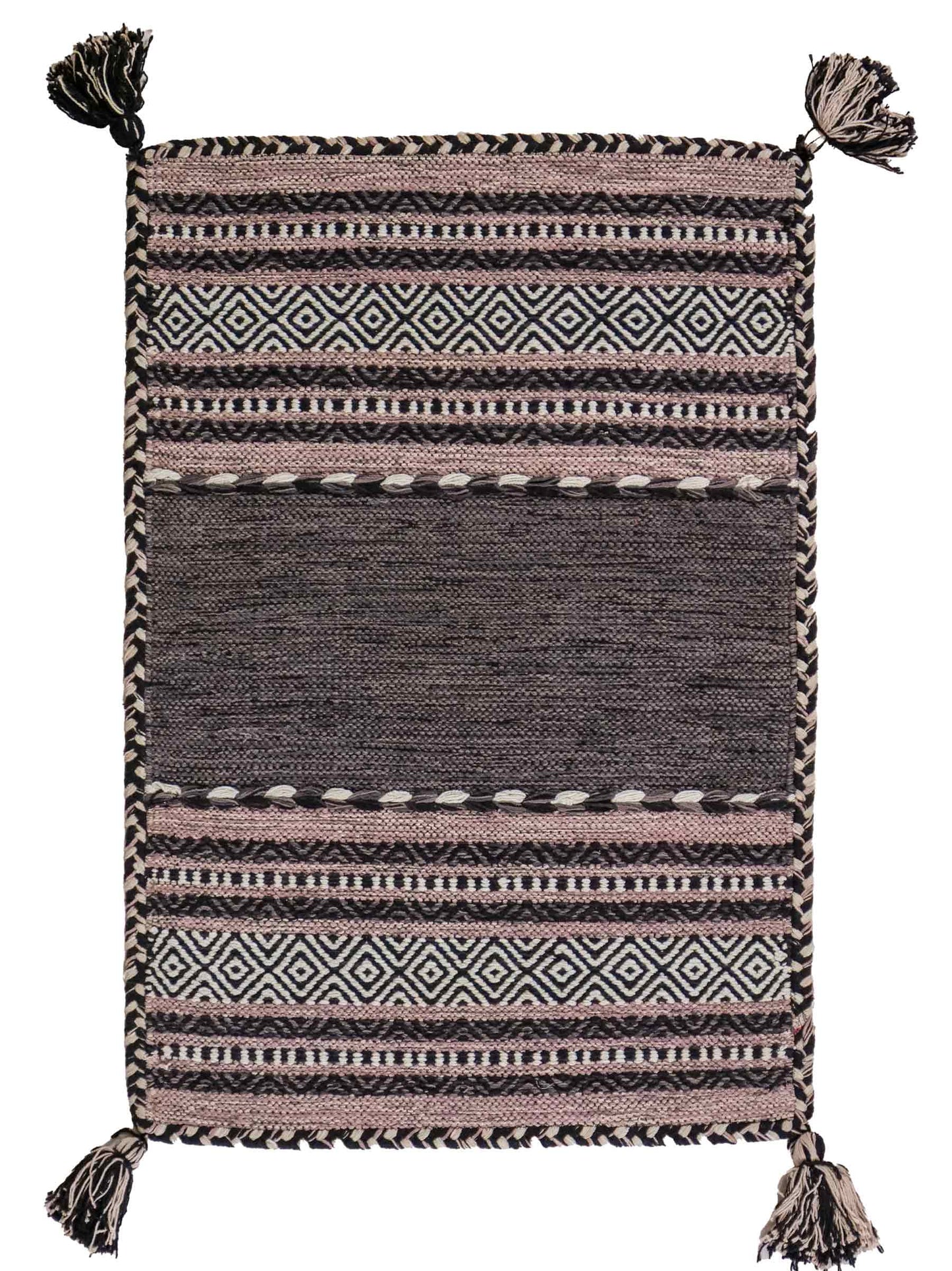 Handgewebter, moderner Indo Kelim Orientteppich von Khademi aus Baumwolle, navy. Geometrisches Design. Von Hand gewebt in Indien. Größe: 90x60cm. Teppichnummer: KB4-1634. Verkauf durch Jupiter Intl.