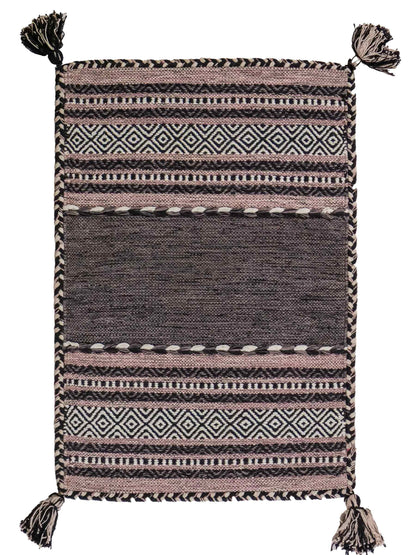 Handgewebter, moderner Indo Kelim Orientteppich von Khademi aus Baumwolle, navy. Geometrisches Design. Von Hand gewebt in Indien. Größe: 90x60cm. Teppichnummer: KB4-1634. Verkauf durch Jupiter Intl.