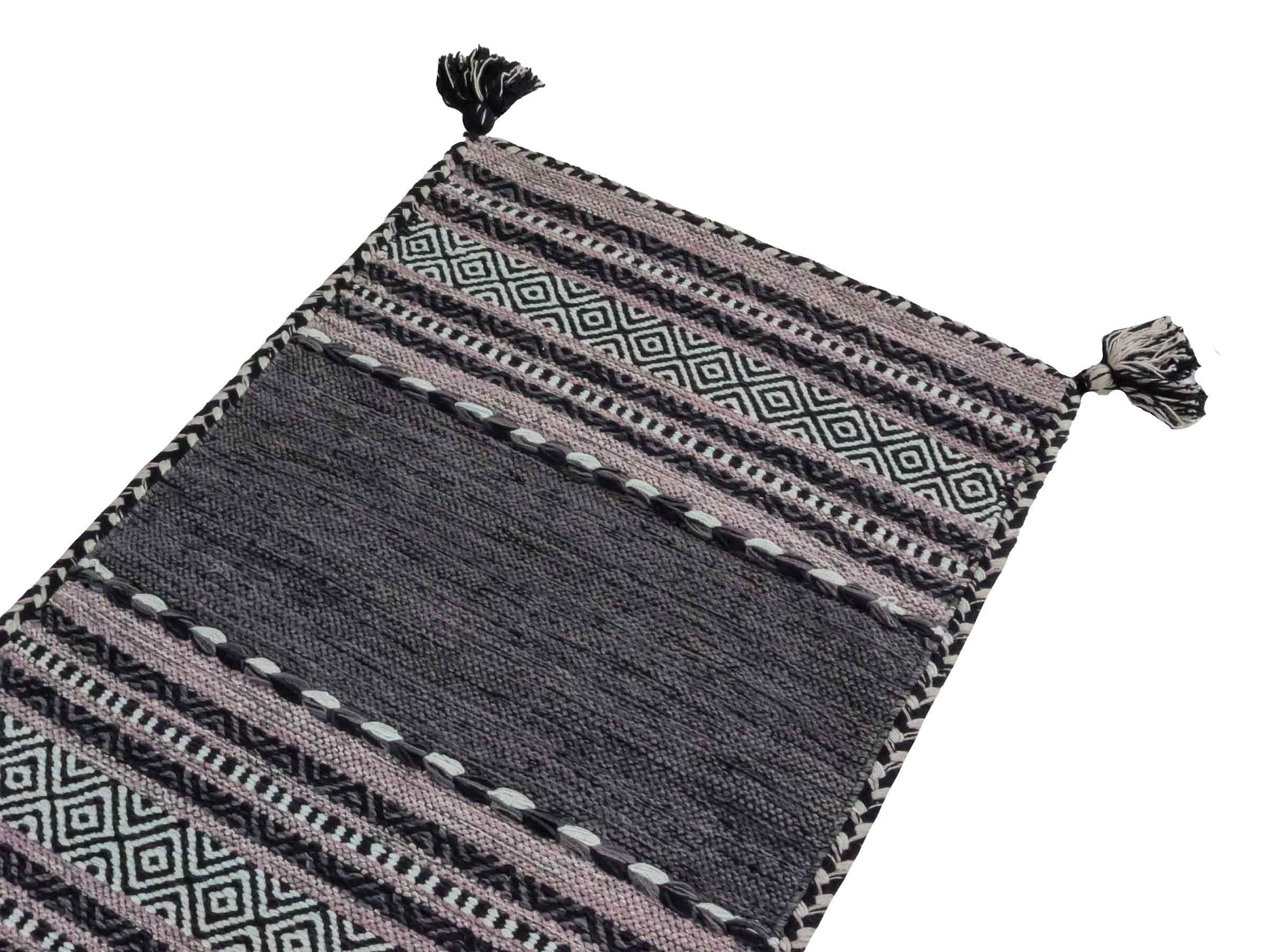 Handgewebter, moderner Indo Kelim Orientteppich von Khademi aus Baumwolle, navy. Geometrisches Design. Von Hand gewebt in Indien. Größe: 90x60cm. Teppichnummer: KB4-1634. Verkauf durch Jupiter Intl.