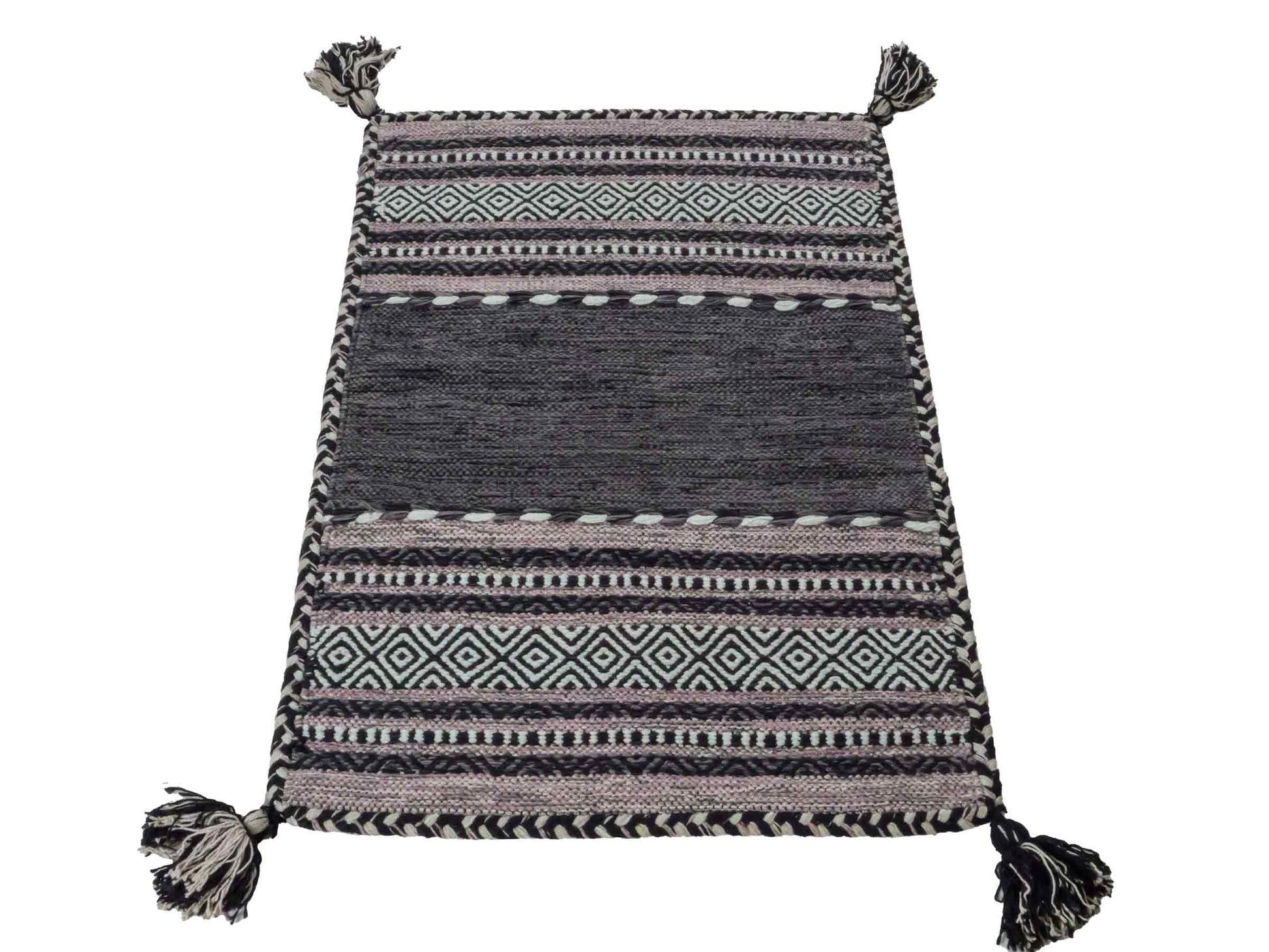 Handgewebter, moderner Indo Kelim Orientteppich von Khademi aus Baumwolle, navy. Geometrisches Design. Von Hand gewebt in Indien. Größe: 90x60cm. Teppichnummer: KB4-1634. Verkauf durch Jupiter Intl.