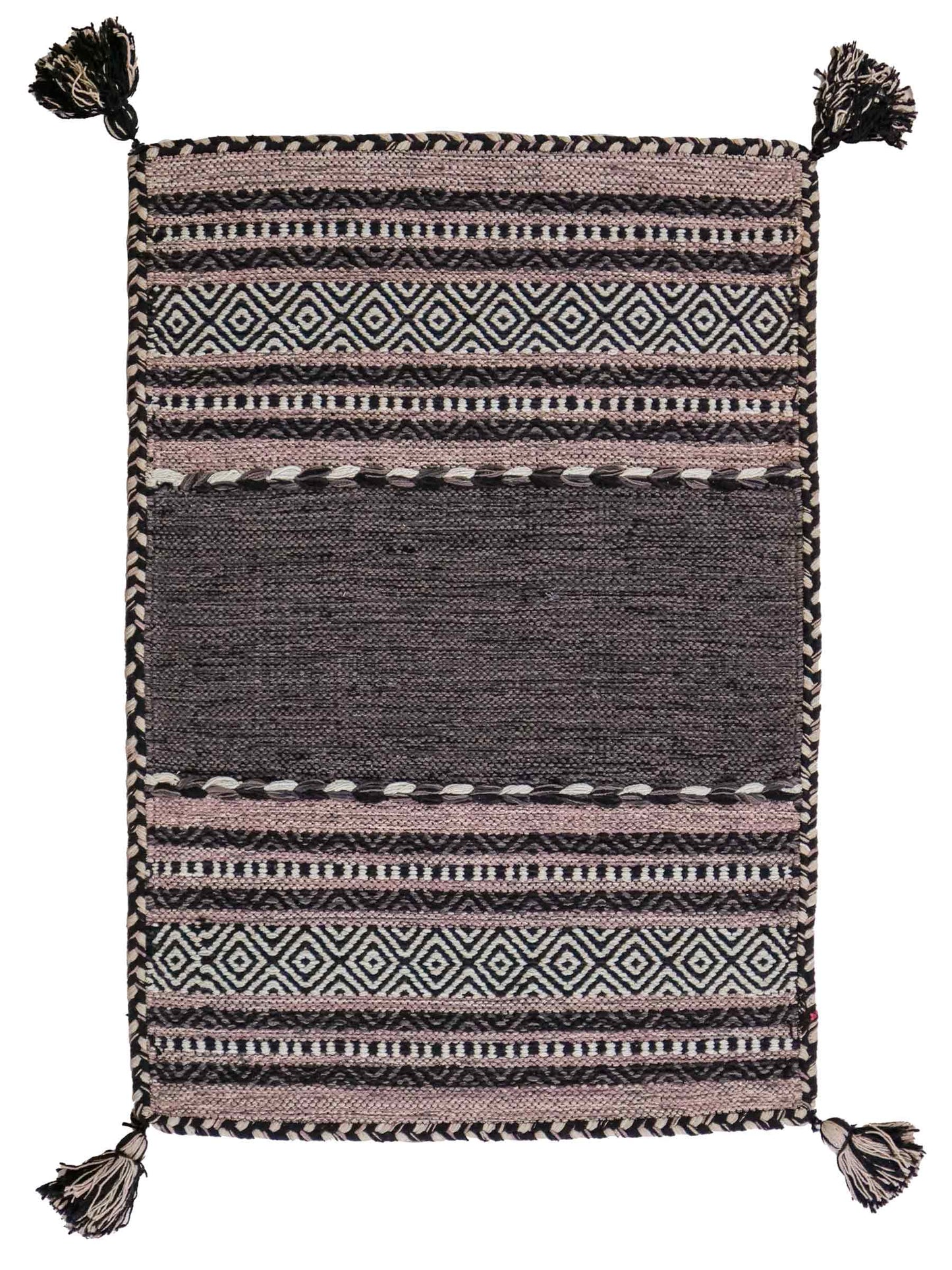 Handgewebter, moderner Indo Kelim Orientteppich von Khademi aus Baumwolle, navy. Geometrisches Design. Von Hand gewebt in Indien. Größe: 90x60cm. Teppichnummer: KB4-1635. Verkauf durch Jupiter Intl.