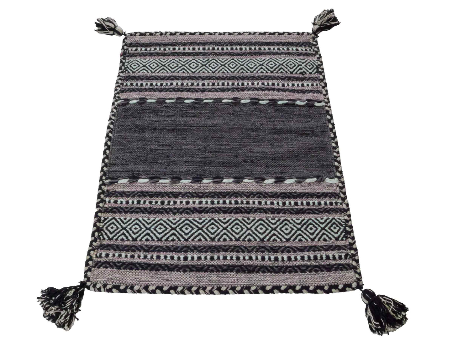 Handgewebter, moderner Indo Kelim Orientteppich von Khademi aus Baumwolle, navy. Geometrisches Design. Von Hand gewebt in Indien. Größe: 90x60cm. Teppichnummer: KB4-1635. Verkauf durch Jupiter Intl.