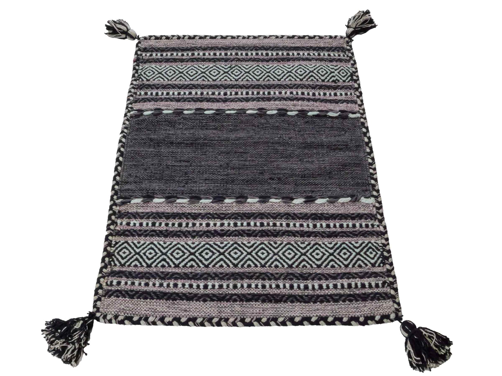 Handgewebter, moderner Indo Kelim Orientteppich von Khademi aus Baumwolle, navy. Geometrisches Design. Von Hand gewebt in Indien. Größe: 90x60cm. Teppichnummer: KB4-1635. Verkauf durch Jupiter Intl.