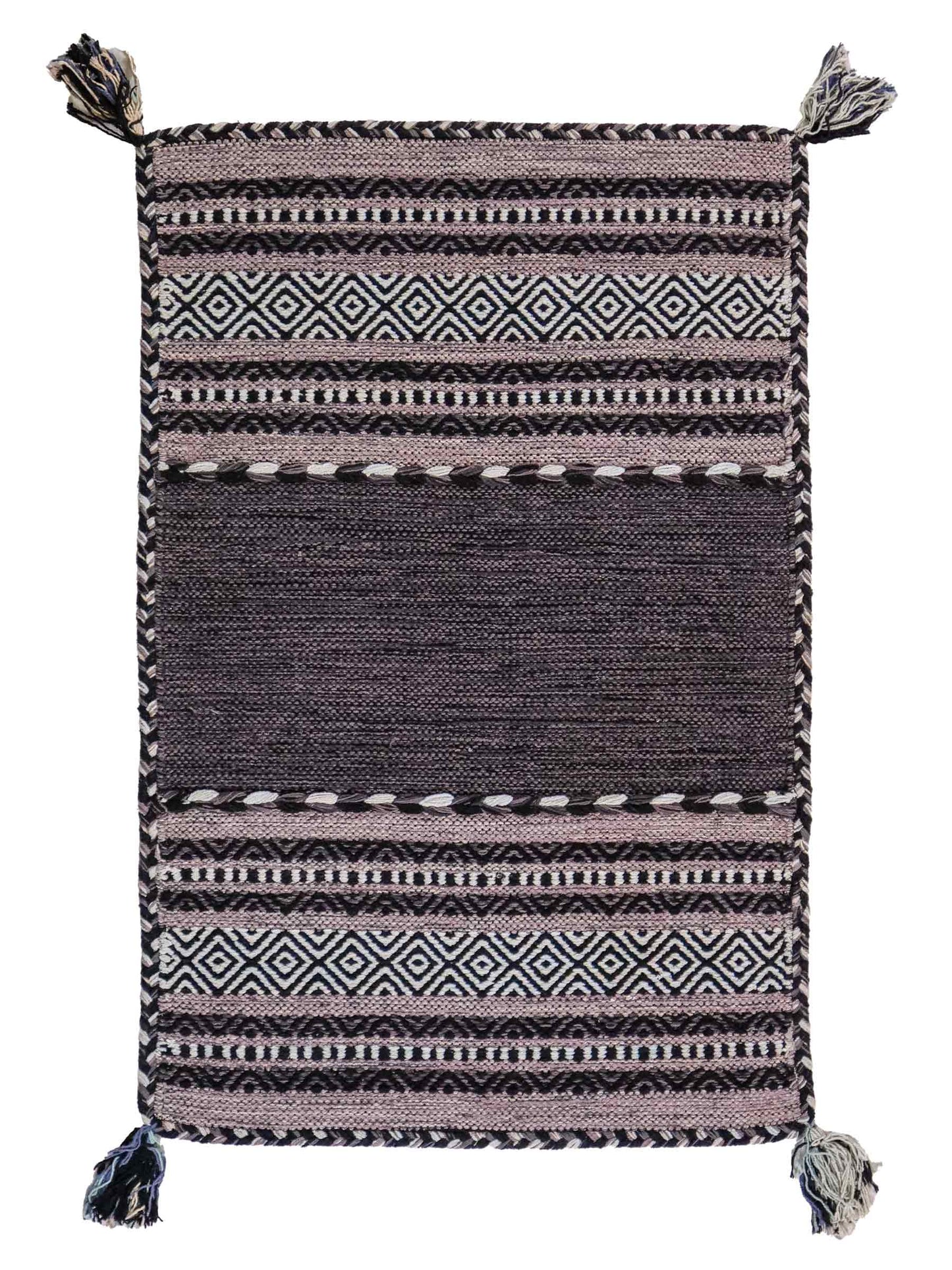 Handgewebter, moderner Indo Kelim Orientteppich von Khademi aus Baumwolle, navy. Geometrisches Design. Von Hand gewebt in Indien. Größe: 90x60cm. Teppichnummer: KB4-1636. Verkauf durch Jupiter Intl.