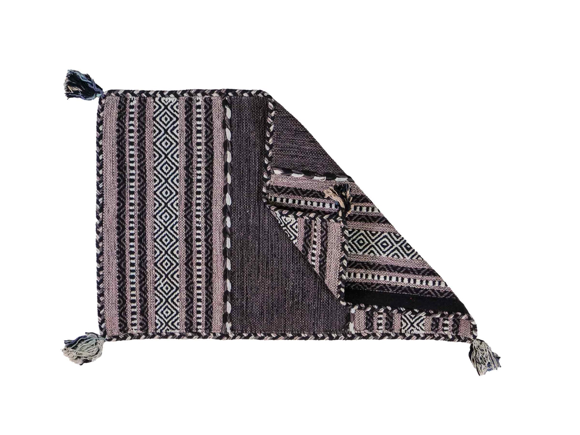 Handgewebter, moderner Indo Kelim Orientteppich von Khademi aus Baumwolle, navy. Geometrisches Design. Von Hand gewebt in Indien. Größe: 90x60cm. Teppichnummer: KB4-1636. Verkauf durch Jupiter Intl.