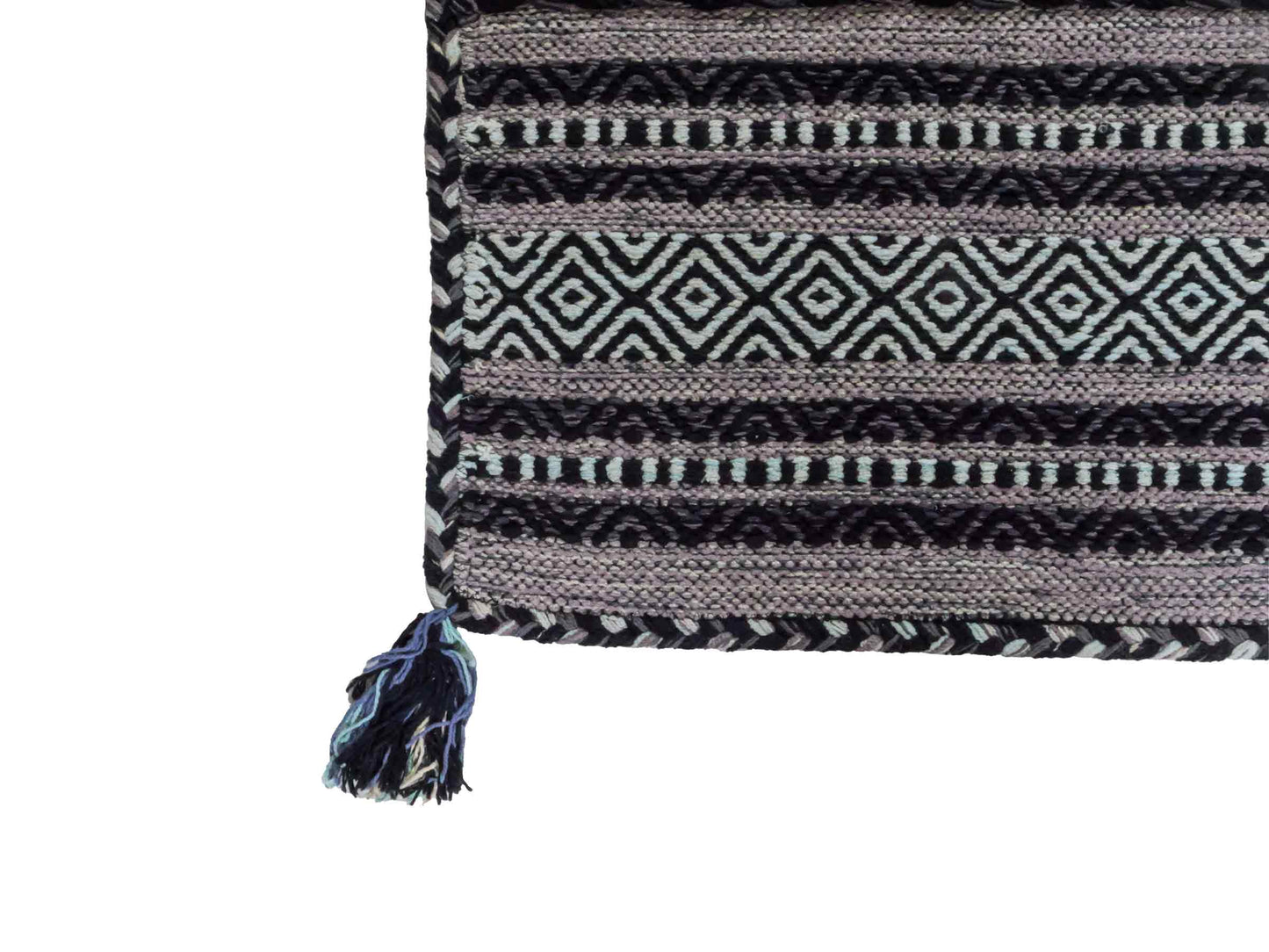 Handgewebter, moderner Indo Kelim Orientteppich von Khademi aus Baumwolle, navy. Geometrisches Design. Von Hand gewebt in Indien. Größe: 90x60cm. Teppichnummer: KB4-1636. Verkauf durch Jupiter Intl.