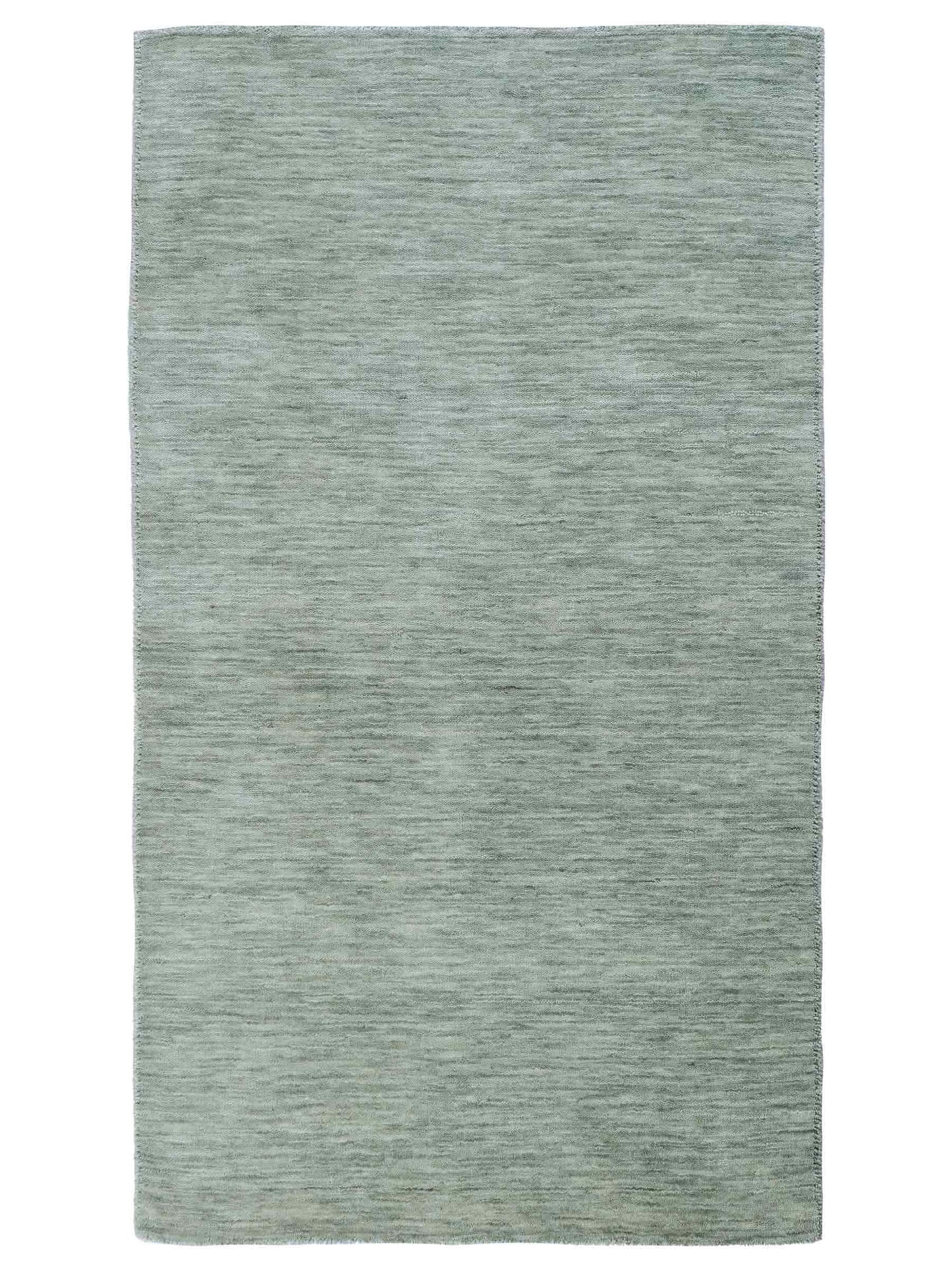 Moderner, Handloom Gabbeh Orientteppich von Khademi aus Wolle, mintgrün. Einfarbiges Uni-Design. Produziert in Indien. Größe: 151x78cm. Teppichnummer: KB4-1565. Verkauf durch Jupiter Intl.