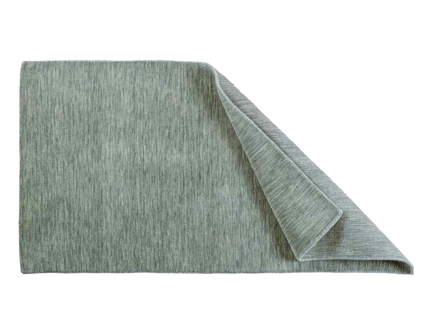 Moderner, Handloom Gabbeh Orientteppich von Khademi aus Wolle, mintgrün. Einfarbiges Uni-Design. Produziert in Indien. Größe: 151x80cm. Teppichnummer: KB4-1564. Verkauf durch Jupiter Intl.