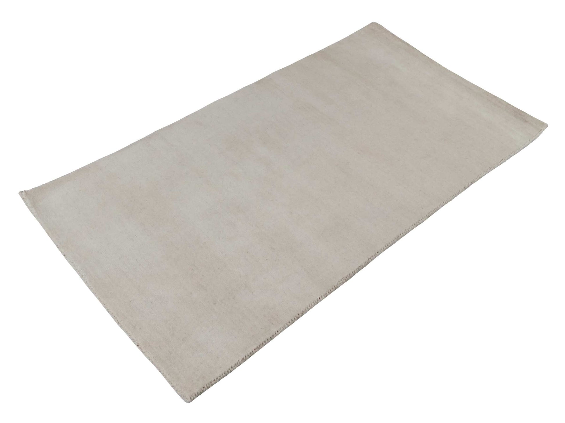 Moderner, Handloom Gabbeh Orientteppich von Khademi aus Wolle, cremeweiß. Einfarbiges Uni-Design. Produziert in Indien. Größe: 156x83cm. Teppichnummer: KB4-1562. Verkauf durch Jupiter Intl.