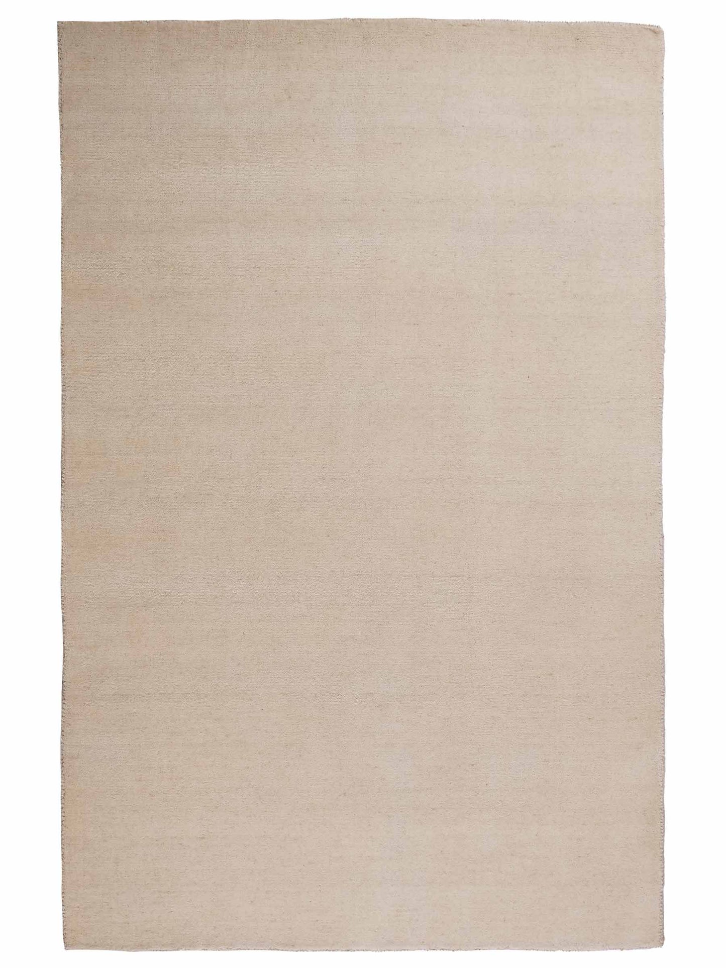 Moderner, Handloom Gabbeh Orientteppich von Khademi aus Wolle, cremeweiß. Einfarbiges Uni-Design. Produziert in Indien. Größe: 170x116cm. Teppichnummer: KB4-1582. Verkauf durch Jupiter Intl.