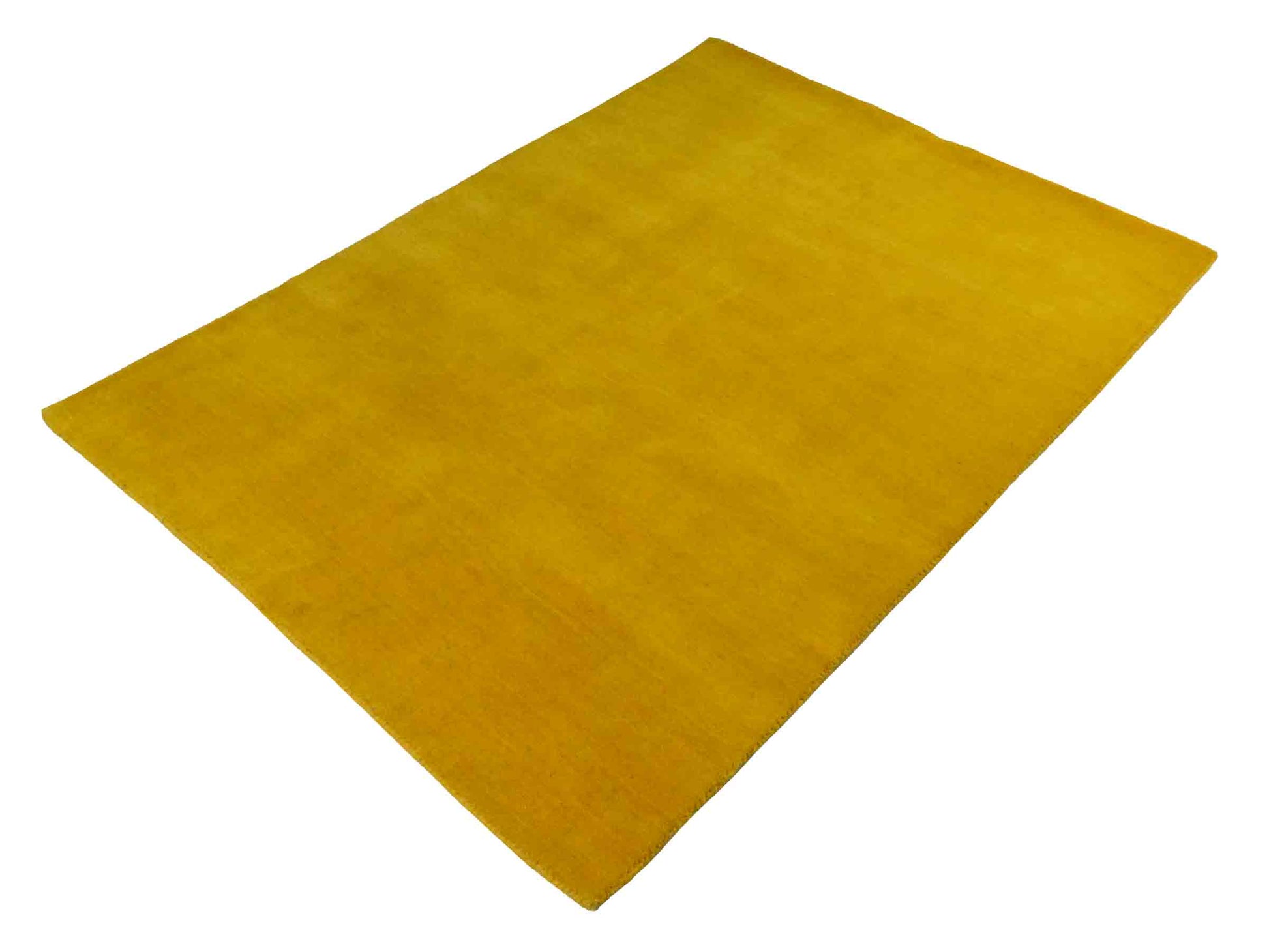 Moderner, Handloom Gabbeh Orientteppich von Khademi aus Wolle, gelb. Einfarbiges Uni-Design. Produziert in Indien. Größe: 170x122cm. Teppichnummer: KB4-1571. Verkauf durch Jupiter Intl.