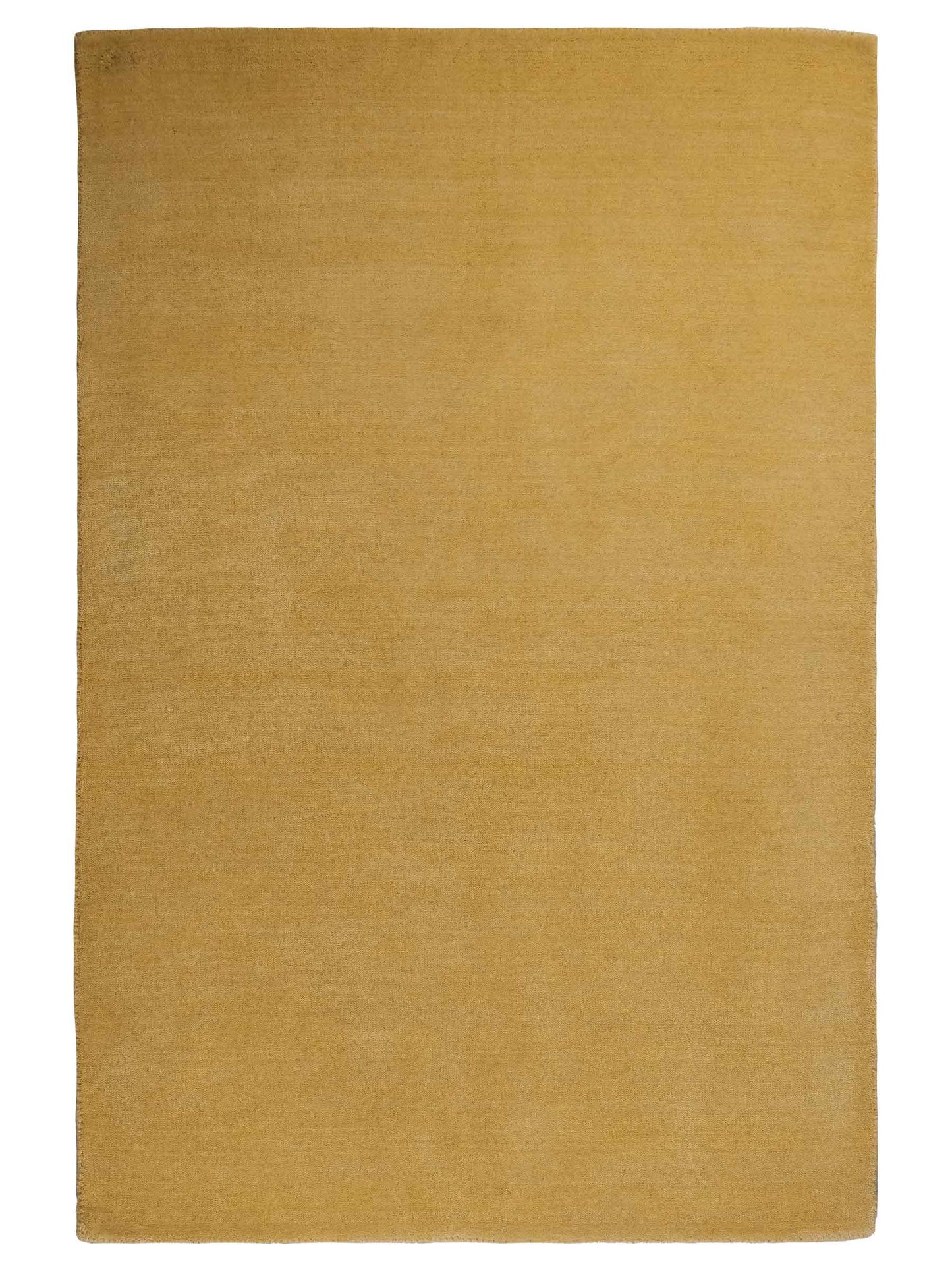 Moderner, Handloom Gabbeh Orientteppich von Khademi aus Wolle, gelb. Einfarbiges Uni-Design. Produziert in Indien. Größe: 171x119cm. Teppichnummer: KB4-1570. Verkauf durch Jupiter Intl.