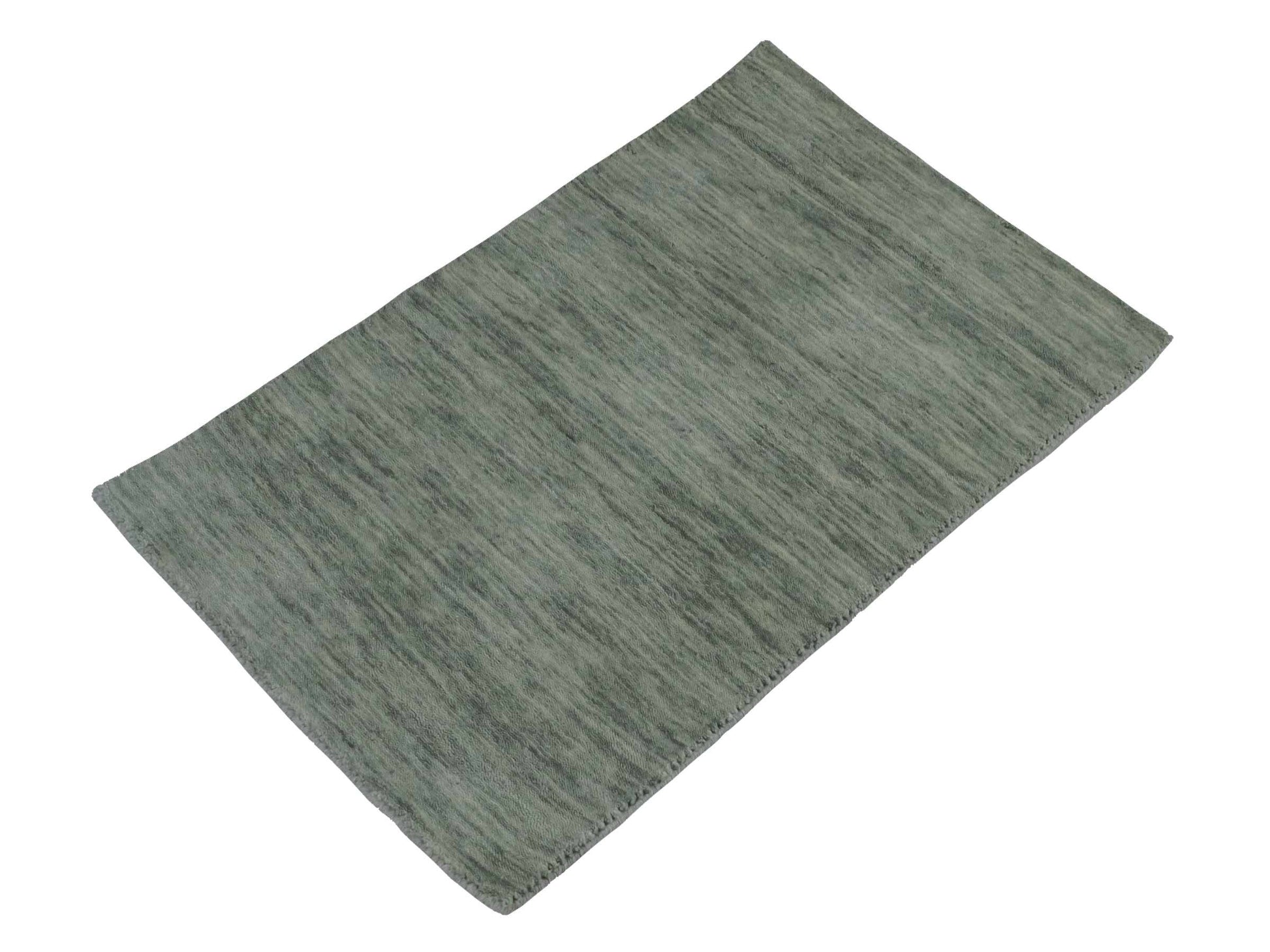 Moderner, Handloom Gabbeh Orientteppich von Khademi aus Wolle, mintgrün. Einfarbiges Uni-Design. Produziert in Indien. Größe: 92x58cm. Teppichnummer: KB4-1566. Verkauf durch Jupiter Intl.