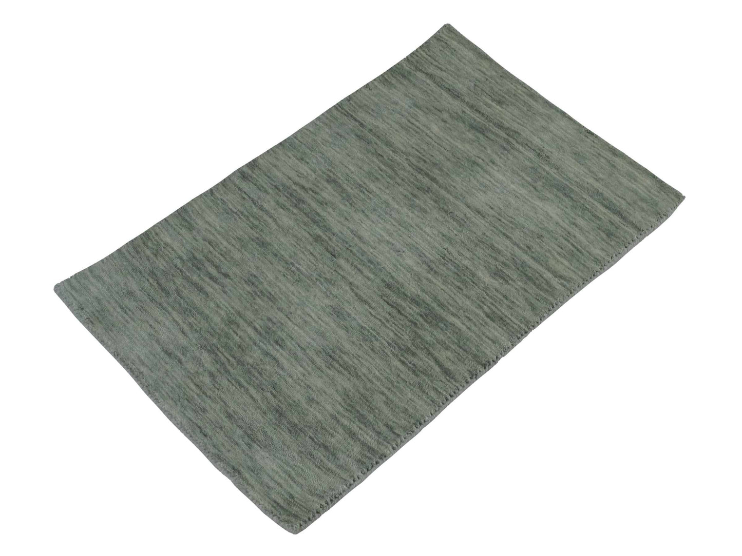 Moderner, Handloom Gabbeh Orientteppich von Khademi aus Wolle, mintgrün. Einfarbiges Uni-Design. Produziert in Indien. Größe: 93x60cm. Teppichnummer: KB4-1567. Verkauf durch Jupiter Intl.