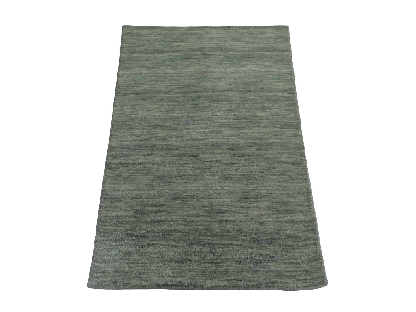 Moderner, Handloom Gabbeh Orientteppich von Khademi aus Wolle, mintgrün. Einfarbiges Uni-Design. Produziert in Indien. Größe: 93x60cm. Teppichnummer: KB4-1568. Verkauf durch Jupiter Intl.