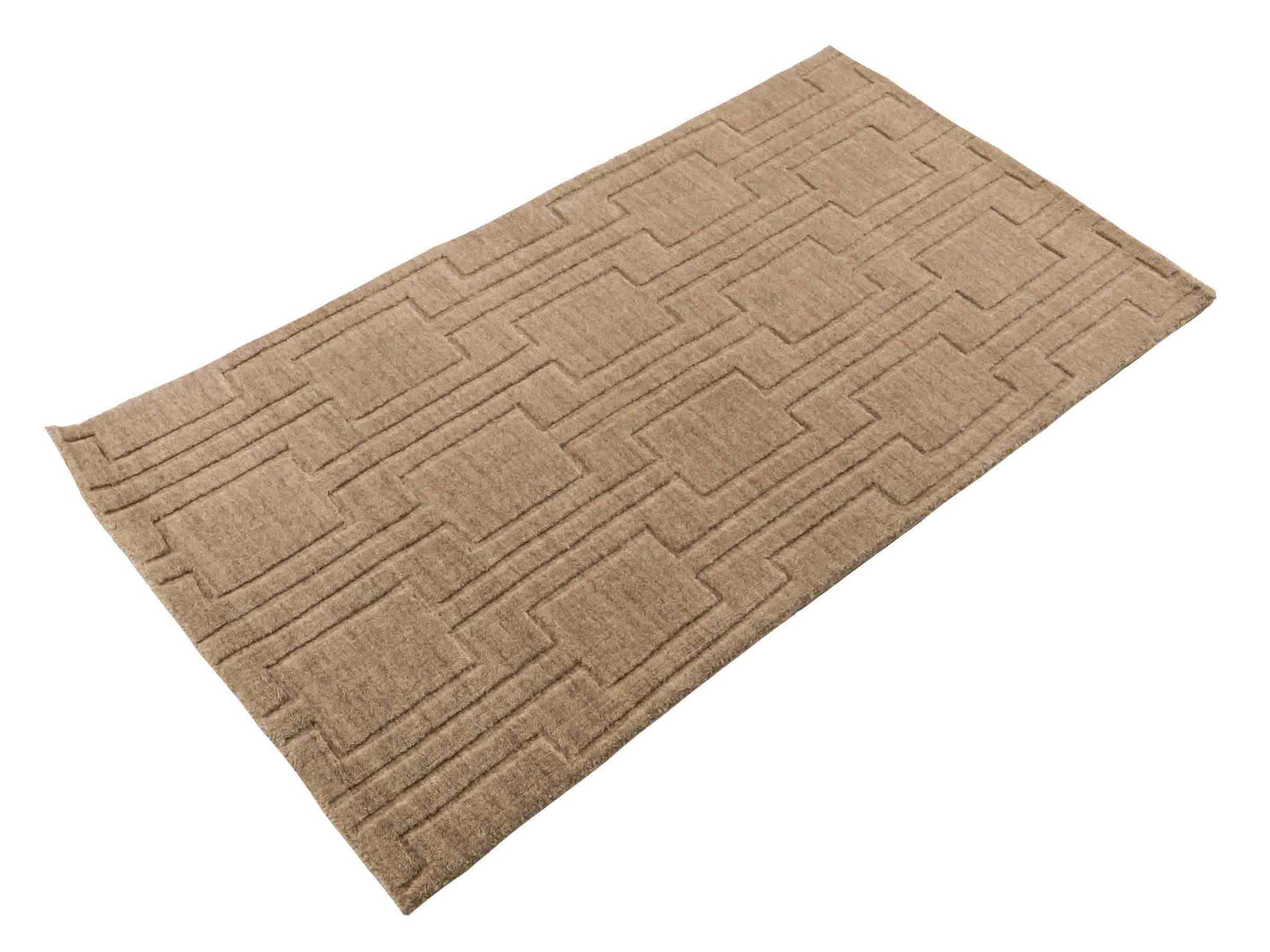 Moderner, Handloom Lori Orientteppich von Khademi aus Wolle, beige. Geometrisches Design. Produziert in Indien. Größe: 149x82cm. Teppichnummer: KB4-1521. Verkauf durch Jupiter Intl.